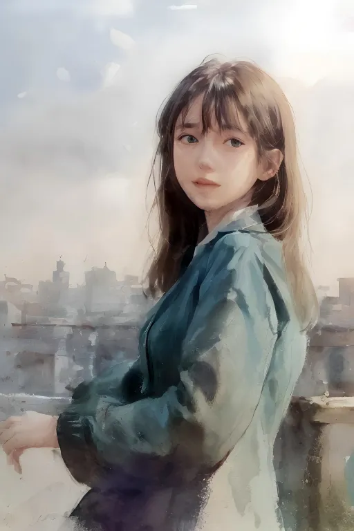 女性水彩画 棚に座っている女性の絵 a painting of a woman sitting on