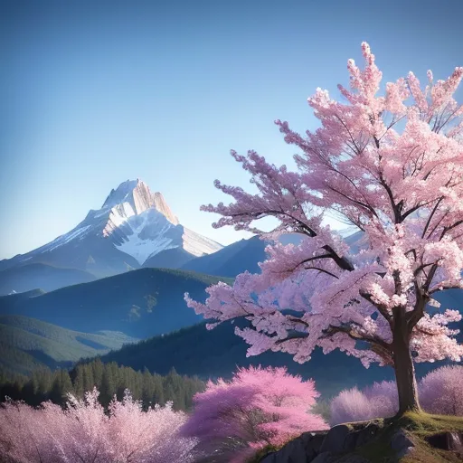 桜の木 野原の真ん中にある大きな桜の木 a large pink tree in